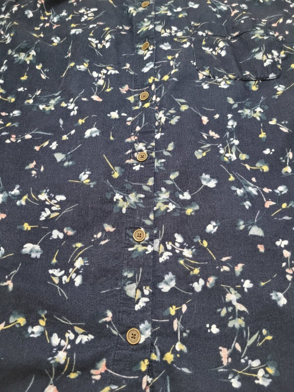 J. Jill Navy Blue Floral Corduroy Button Down Blouse Top Medium Coastal Grandma - Picture 3 of 10